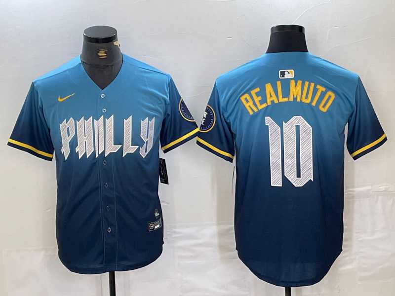 Men's Philadelphia Phillies #10 JT Realmuto Blue 2024 City Connect Limited Stitched Jersey,We sell and wholesale Men's Philadelphia Phillies #10 JT Realmuto Blue 2024 City Connect Limited Stitched Jersey on line form chian!